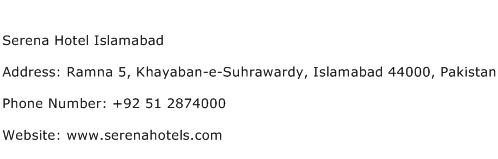 Serena Hotel Islamabad Address Contact Number