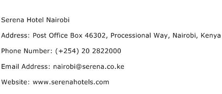 Serena Hotel Nairobi Address Contact Number