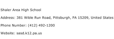 Shaler Area High School Address Contact Number