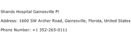 Shands Hospital Gainesville Fl Address Contact Number