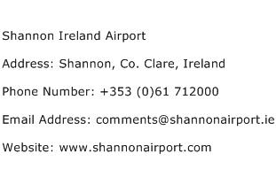 Shannon Ireland Airport Address Contact Number