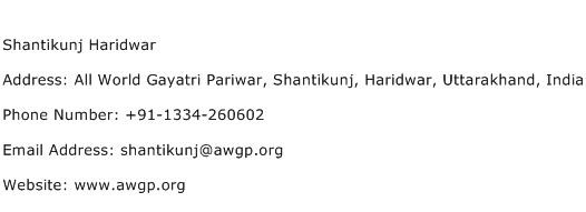 Shantikunj Haridwar Address Contact Number