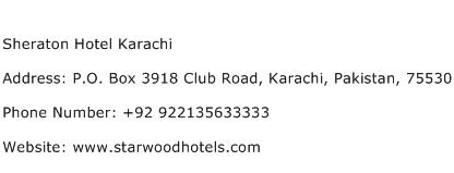 Sheraton Hotel Karachi Address Contact Number