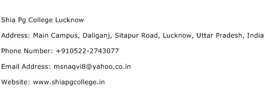 Shia Pg College Lucknow Address Contact Number
