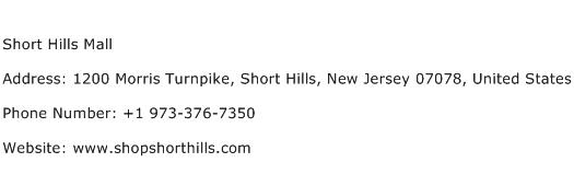 Short Hills Mall Address Contact Number