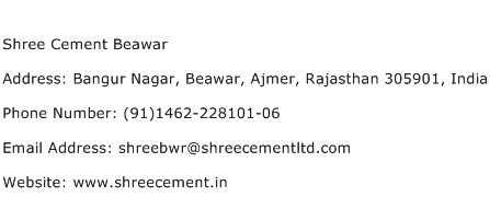 Shree Cement Beawar Address Contact Number
