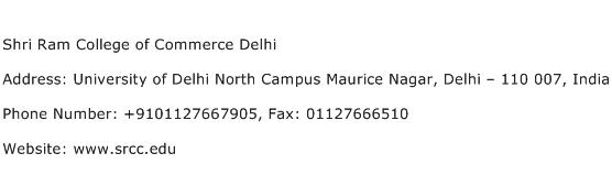 Shri Ram College of Commerce Delhi Address Contact Number