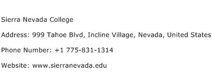 Sierra Nevada College Address Contact Number