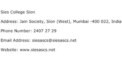 Sies College Sion Address Contact Number