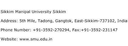 Sikkim Manipal University Sikkim Address Contact Number