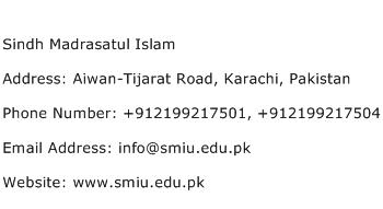 Sindh Madrasatul Islam Address Contact Number