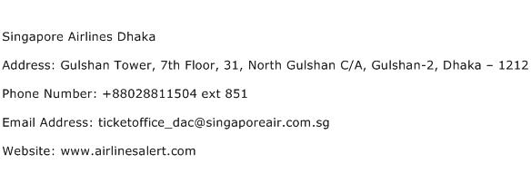 Singapore Airlines Dhaka Address Contact Number