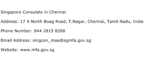 Singapore Consulate in Chennai Address Contact Number