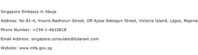 Singapore Embassy in Abuja Address Contact Number