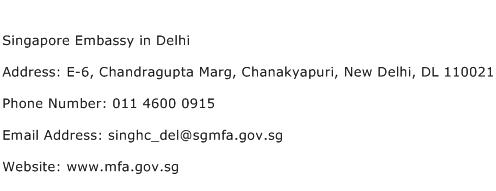 Singapore Embassy in Delhi Address Contact Number
