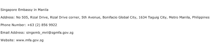 Singapore Embassy in Manila Address Contact Number