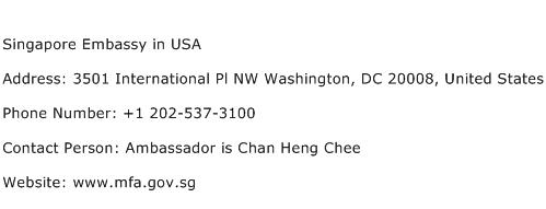 Singapore Embassy in USA Address Contact Number