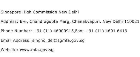 Singapore High Commission New Delhi Address Contact Number