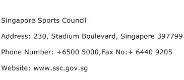 Singapore Sports Council Address Contact Number