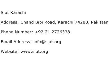 Siut Karachi Address Contact Number