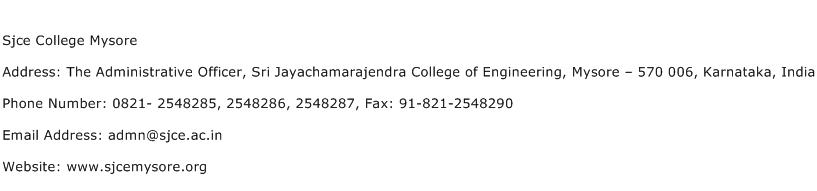 Sjce College Mysore Address Contact Number