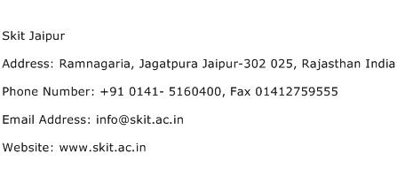 Skit Jaipur Address Contact Number