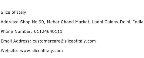 Slice of Italy Address Contact Number