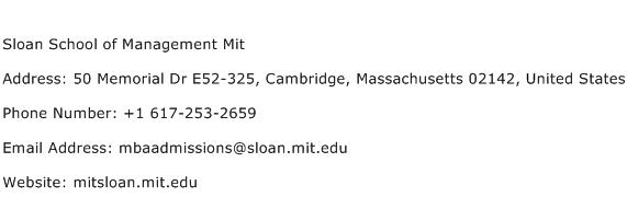 Sloan School of Management Mit Address Contact Number
