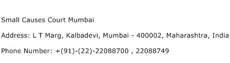 Small Causes Court Mumbai Address Contact Number