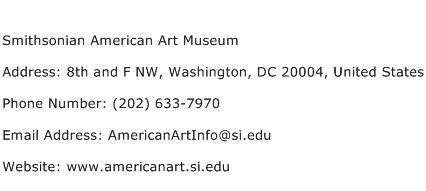 Smithsonian American Art Museum Address Contact Number