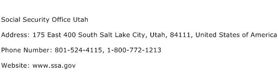 Social Security Office Utah Address Contact Number