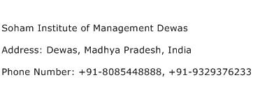 Soham Institute of Management Dewas Address Contact Number