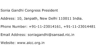 Sonia Gandhi Congress President Address Contact Number