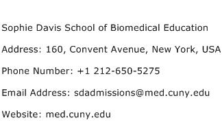 Sophie Davis School of Biomedical Education Address Contact Number