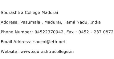 Sourashtra College Madurai Address Contact Number
