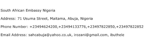 South African Embassy Nigeria Address Contact Number