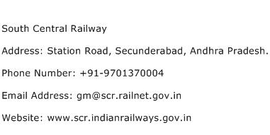 South Central Railway Address Contact Number