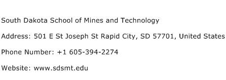 South Dakota School of Mines and Technology Address Contact Number
