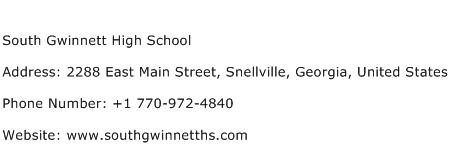 South Gwinnett High School Address Contact Number