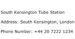 South Kensington Tube Station Address Contact Number