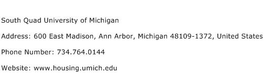 South Quad University of Michigan Address Contact Number
