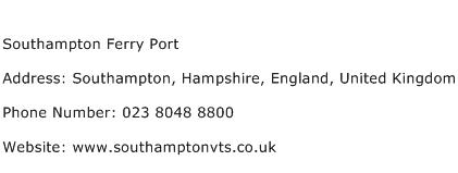 Southampton Ferry Port Address Contact Number