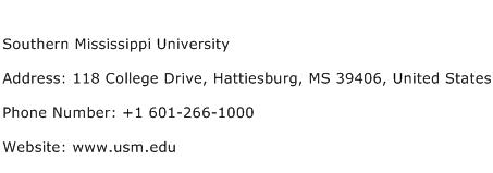 Southern Mississippi University Address Contact Number