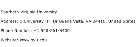 Southern Virginia University Address Contact Number