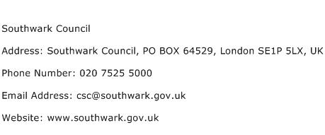 Southwark Council Address Contact Number