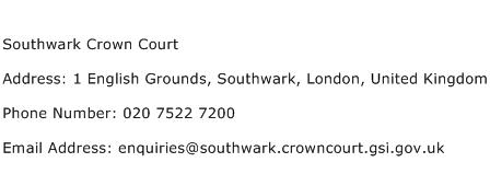Southwark Crown Court Address Contact Number