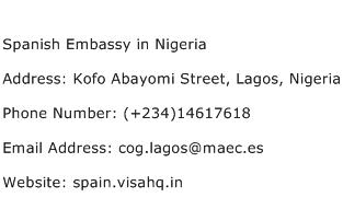 Spanish Embassy in Nigeria Address Contact Number