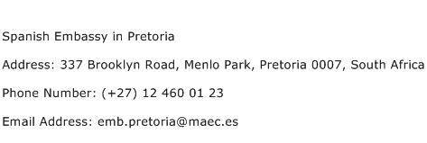 Spanish Embassy in Pretoria Address Contact Number