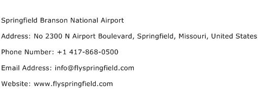 Springfield Branson National Airport Address Contact Number