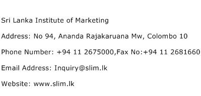 Sri Lanka Institute of Marketing Address Contact Number